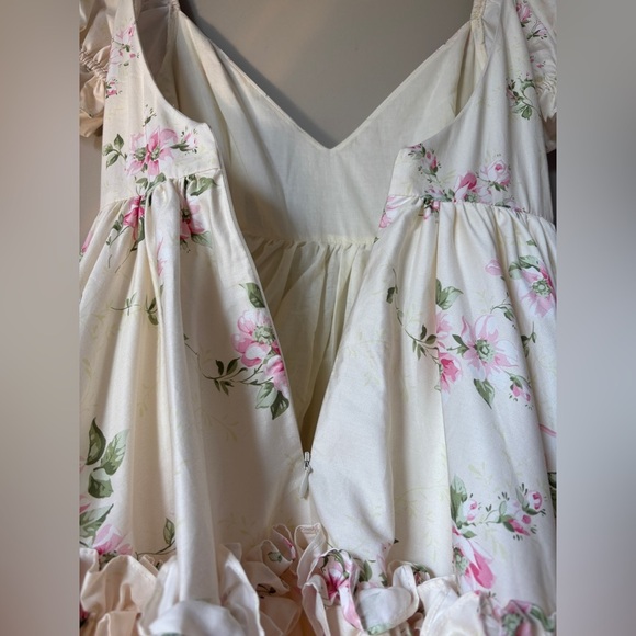 NEW Selkie Summer Home Girls Night Out Mini Ruffle Dress Pink Cream Floral | XS - Picture 8 of 15
